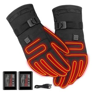 Ski Gloves Winter Warm Electric Heated Gloves Thermal Heat Gloves Motorcycle Skiing Snowboarding Waterproof Heated Rechargeable Gloves 231107