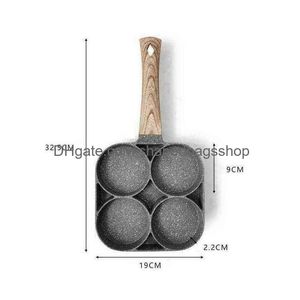 Pans 4 Hole Oil Fry Pot Thickened Pepper Reel Non-Stick Pancake Steak Cooking Egg Ham Breakfast Bottle Cookware Kitchen Drop Delivery Dhejs