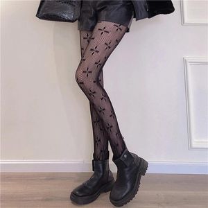 Women Socks Four Leaf Clover Fishnet Stockings Sexy Women's Pantyhose Hollow Lace Mesh Tights Black And White Cross Net