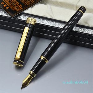 Caneta tinteiro preta de alta qualidade, chapeamento dourado, gravação, material escolar de escritório, alta qualidade, escrita, caneta de tinta