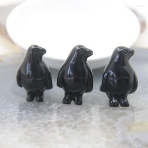 Pendant Necklaces Natural Stone Statue Hand Carved Gemstone Crystal Black Obsidian Penguin Reiki Figurine Animal Carving Ornament Sculpture