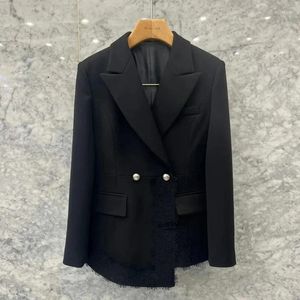 Garnitury damskie Superaen Black Lace Switching Nieregularny garnitur Kobiety jesień 2023 Koreański styl Elegancki stały kolor Lose Blazers