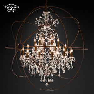 Foucault's Orb Clear Crystal Chandeliers Retro Rustic LED Candle Pendant Lights Fixture Living Room Bedroom Dining Room Lamps Lustre