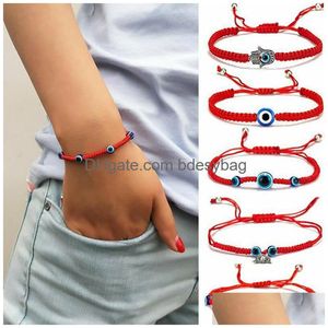 Braccialetti con ciondoli Blu Malocchio Fascino Corda intrecciata Catene Bracciali per donne Uomini Tartaruga Elefante Mano di Hamsa Braccialetto con corde rosse Moda J Dh4Yr