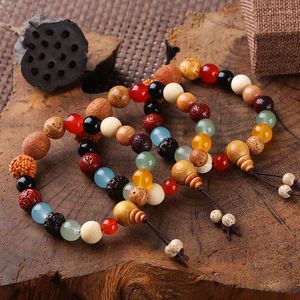 Strand Classic 18 Type Rudraksha Beads Mix Men Bracelet Elasticity Big Wooden Bracelets Mens Buddhism Religious Prayer Jewelry