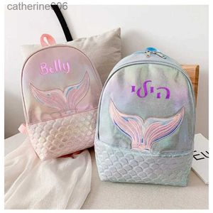 Backpacks Personalized Mermaid Embroidered Backpack Custom Name Embroidery School Bag Book Bag Back to School Backpack Gift for kidL231108