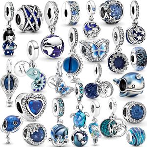 2023 New 925 Sterling Silber Nette kleine Schildkröte Anhänger Charm Blue Ocean Collection Fit Original Pandora Armband Frauen Schmuck Geschenk