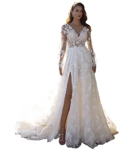 Mermaid Wedding Dress Bridal Dress Women's Lace Applique Retro Low Crewneck Bridal Dress