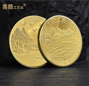 Artes e artesanato Guangxi Yangshuo Turismo comemorativo Coin Guilin Paisagem Coin Prata de Ouro