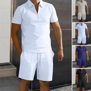 Tracksuits masculinos homens esportes terno verão luxo tracksuit conjunto elegante zíper camisa joelho comprimento shorts elástico para