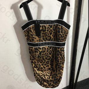 Sexy Leopard Print Dress Womens Slim Stretch Slip Dress Designer Sleeveless Dress Lady Waist Dress Package Hip Skirt