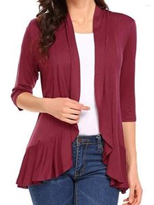 Women's Blouses Women S 3 4 Sleeve Cardigan Tops Open Front Bolero Shrugs Casual Solid Color Ruffled Hem Thin Coat Streetwear