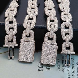 Pass Diamond Tester 925 Srebrne ustawienie 15 mm mrożone moissanite Hip Hop Cuban Link łańcuch Miami Naszyjnik