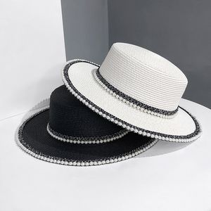 Cappello di paglia vintage perla Protezione solare Cappellino estivo da spiaggia Cappello parasole da donna Protezione UV Cappello da sole all'ingrosso