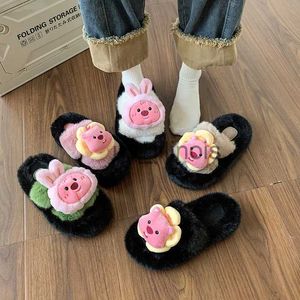 Pantofole da donna Cute Loopy Pantofole di peluche 2023 Autunno Inverno Genitore Bambino Sandali in cotone Donna Antiscivolo Caldo Home Wear Scarpe con plateau in pelliccia J1108