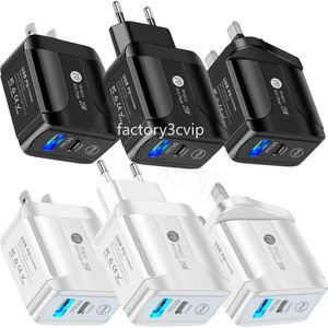 Snabb snabb laddning PD USB C Wall Charger 25W 18W 20W EU US UK 2Ports QC3.0 Typ C Power Adapters för iPhone X XR 12 13 14 Pro Max Samsung F1 med detaljhandelslådan