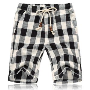 Mäns shorts Sommarlinne Casual Shorts Men's Grid Bermuda Shorts Bekväma herrstrandshorts 230408