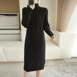 Women's Sweaters High Collar Pullover Sweater Dress Knitted Coat Fashion Loose Mid-Length Lnner Base Dresses Autumn Winter 2023