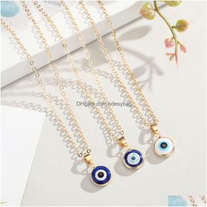 Pendant Necklaces 2021 Vintage Ethnic Round Turkey Evil Eye Necklace For Women Gold Sier Color Blue Pendant Choker Clavicle Chain Turk Dhlng