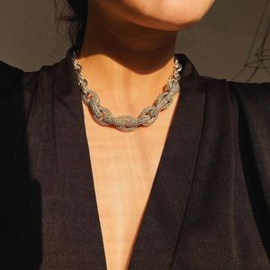 Populär modedesigner lyxig mousserande överdriven stor kedja strass diamant choker uttalande halsband för kvinnliga flickor punk 248U