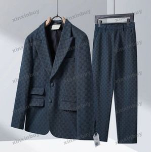 Xinxinbuy Мужской дизайнерский пиджак Жаккардовый костюм с двойной буквой и длинными рукавами женский синий черный хаки синий M-3XL
