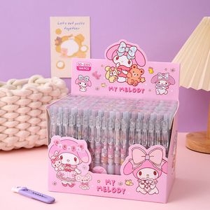 12 pçs/lote bonito dos desenhos animados melodia gel caneta kawaii morango coelho kuromi melodia estudante papelaria escrever canetas 0.5 preto exame caneta fornecimento 2961