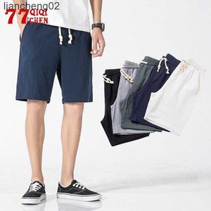 Mäns shorts Men's Casual Shorts Summer Plus Size 5XL Men's Bermuda Masculina Solid Color Cotton Linen Sports Straight Voover Knee Length Pant W0408