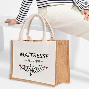 Borse da sera Grazie Padrona Stampa Juta con manici Shopping Tote di grande capacità per fai da te Beach Wedding Teacher Day Gift 230407