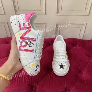 2023 Top Graffiti White Women's Portofino Shoes Sneakers Musical Note Floral Love Heart Embroidery Patch Queen Sport Sneakers For Women hc220701