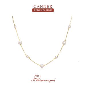 Anhänger Halsketten CANNER Halskette Silber 925 Einfache Perle Anhänger Halskette Für Frau Mode Temperament Gold Farbe Schlüsselbein Kette Schmuck 231108