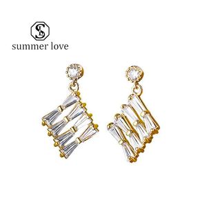 Dangle Chandelier 925 Sier Gold Geometric Rhombus Ohrringe mit Zircon Simple 2 Style Square Fashion Korean Earring Dh92U