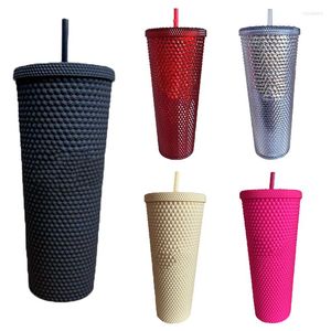 Mugs 710ml Coffee Cup Summer Holiday Cold Water Mug Tumbler With Straw Double Layer Plastic Durian Diamond Cups