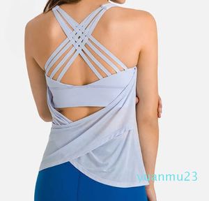 Cross Strap Women's Tank Tops Sports Bra Cover Up Two Piece Back Set for Versatile Running Fiess Yoga Shirt Gym Clothes Casual Workout