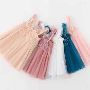 Girl Dresses 1-5T Baby Butterfly Princess Dress Pink Wedding For Flower 12M Infant 1st Birthday Baptism Outfit Summer Casual Cloth