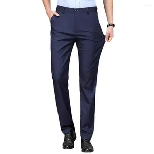 Ternos masculinos calças de negócios perna reta cor sólida meados cintura engrossado pelúcia calças compridas estilo formal bolsos terno de escritório