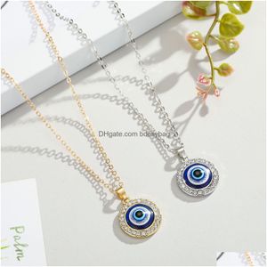 Anhänger Halsketten Anhänger Halsketten Colorf Türkischer Kristall Evil Blue Eyes Halskette Gold Silber Farbe 14Mm Geometrisch Circar Coin Clavicle Dh4Gb