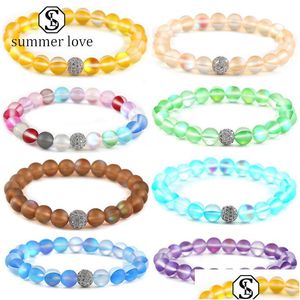 Chain Fashion Colorf Moonstone Glitter Crystal Bracelet For Women Elastic Adjustable Round Shape Loose Bead Lucky Jewerly Dhzyi