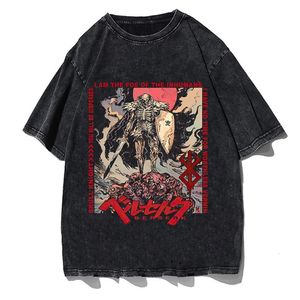 Erkek Tişörtler Anime Berserk T Shirtler Erkekler Yıkanmış T-Shirts Retro Kolsuz Gömlek Punk Tank Üstleri bağırsaklar Casca Vest Yaz Y2K Yelek 230408