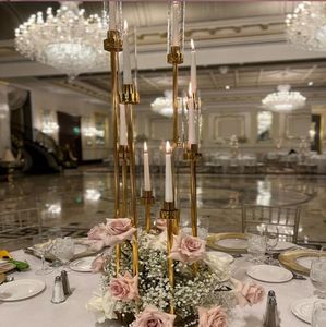 10pcs 8 Arm Metal Candle Holder Vandlestick Flower Wazon Wedding Table Centerpiece Candelabra Pillar Stand Road Party Wystrój imprez