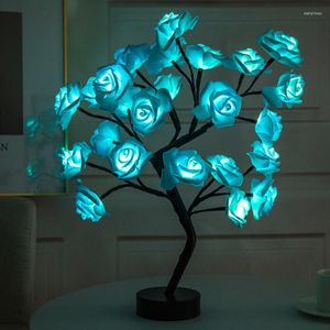 Bordslampor LED -lampa Rose Flower Tree USB Night Lights Home Decoration Parties Xmas Christmas Wedding Bedroom Decor
