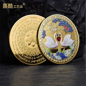 Konst och hantverk Swan Love Commemorative Coin Pure Romantic Diamond Heart Metal Commemorative Medal