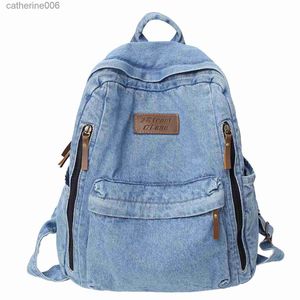 Backpacks Multi Pocket Fashion Denim Women Backpack Male Female Laptop College Backpack Trendy Cool Girl Kawaii Travel Student School BagL231108