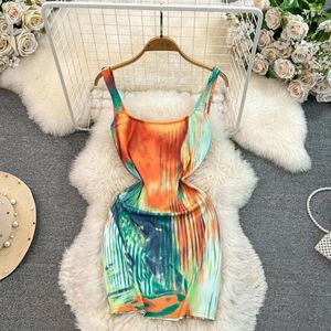 Casual Dresses Fashiona Girl's Sexy Abstract Print Short Vest Dress Women Open Back Tight Show Slim Fit Mini Tank Top Summer