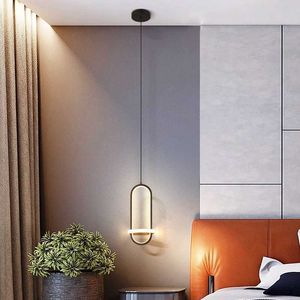 Lampy Minimalistyczne LED Wiselan Light Modern Black Gold Pojedyncza lampa wisząca do sypialni łóżka studium wystroju domu Oświetlenie Luster AA230407