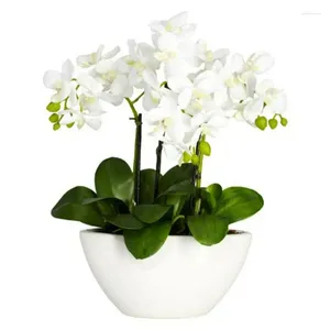 Decorative Flowers In. Phalaenopsis Orchid Artificial Arrangement In White Vase Girlfriend Gift Wedding Decoration For Arch Flores