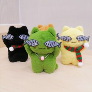 2023 new 12cm ins cat doll keychain mischievous shy fish cat personalized handmade DIY plush pendant gift