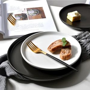 Plates Simple Matte Black And White Plate Nordic Creative Steak Ceramic Western Tableware Household Dish