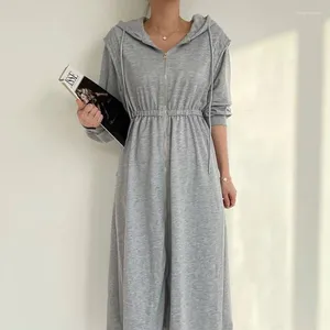 Casual Dresses Hooded Sweater Dress Loose Long Grey Hoodies For Women Vestidos De Mujer Clothes Maxi Cotton Black White