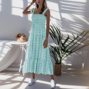 Casual Dresses Resort Style Sling Lace-up tryckt lång klänning 2023 Kvinnor Summer Beach Boho Kvinnliga semester Femininos kläder