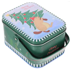 Storage Bottles Christmas Cookie Tins Xmas Candy Tinplate Retro Holiday Empty Containers Lids Handle Storing Candies Gift